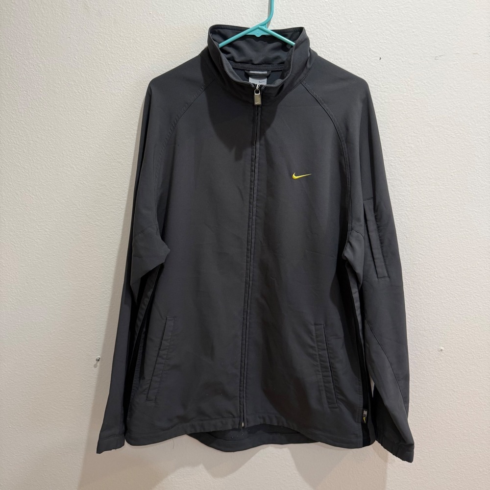 Vintage Nike Track Jacket Mens Large Grey Yellow Swoosh Full Zip Sleeve Pocket